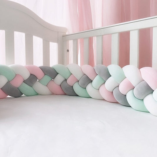 Treccia Paracolpi Neonato 4 Fili – Rosa, Verde Acqua e Grigio