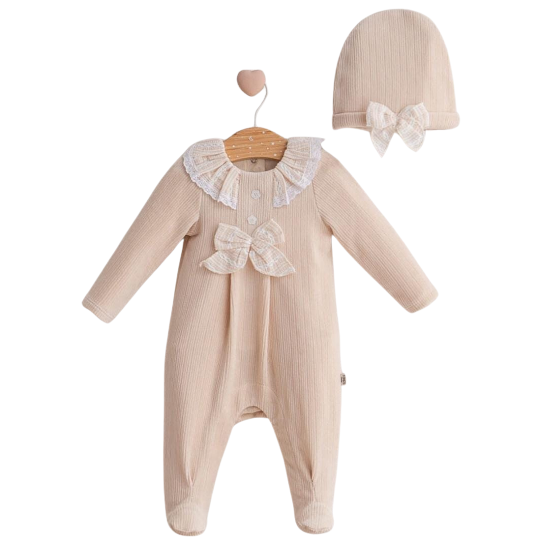 Tutina Velluto con Fiocco + Cappellino Bimba