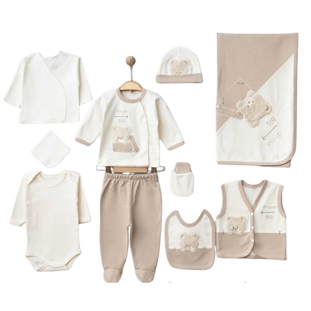 Conjunto de 10 piezas de algodón beige cálido 0-3 meses