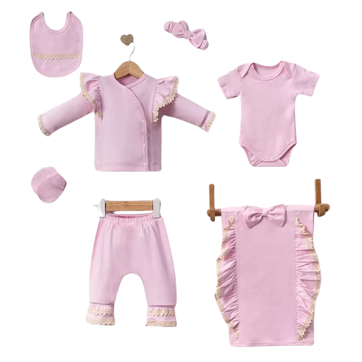 Set 7 pz bimba rosa fiocco caldo cotone 0-3mesi