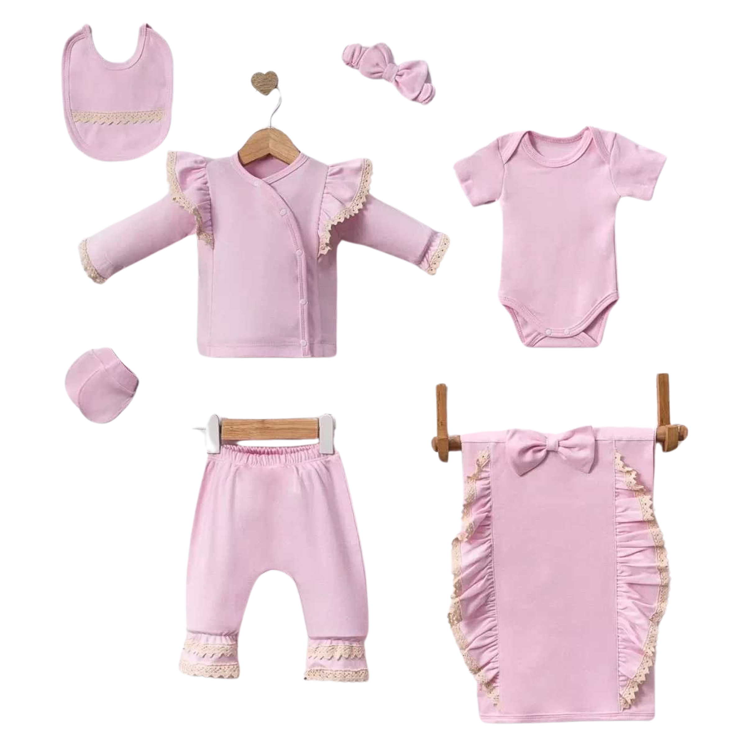 Set Corredino 7 pz bimba rosa fiocco caldo cotone 0-3mesi