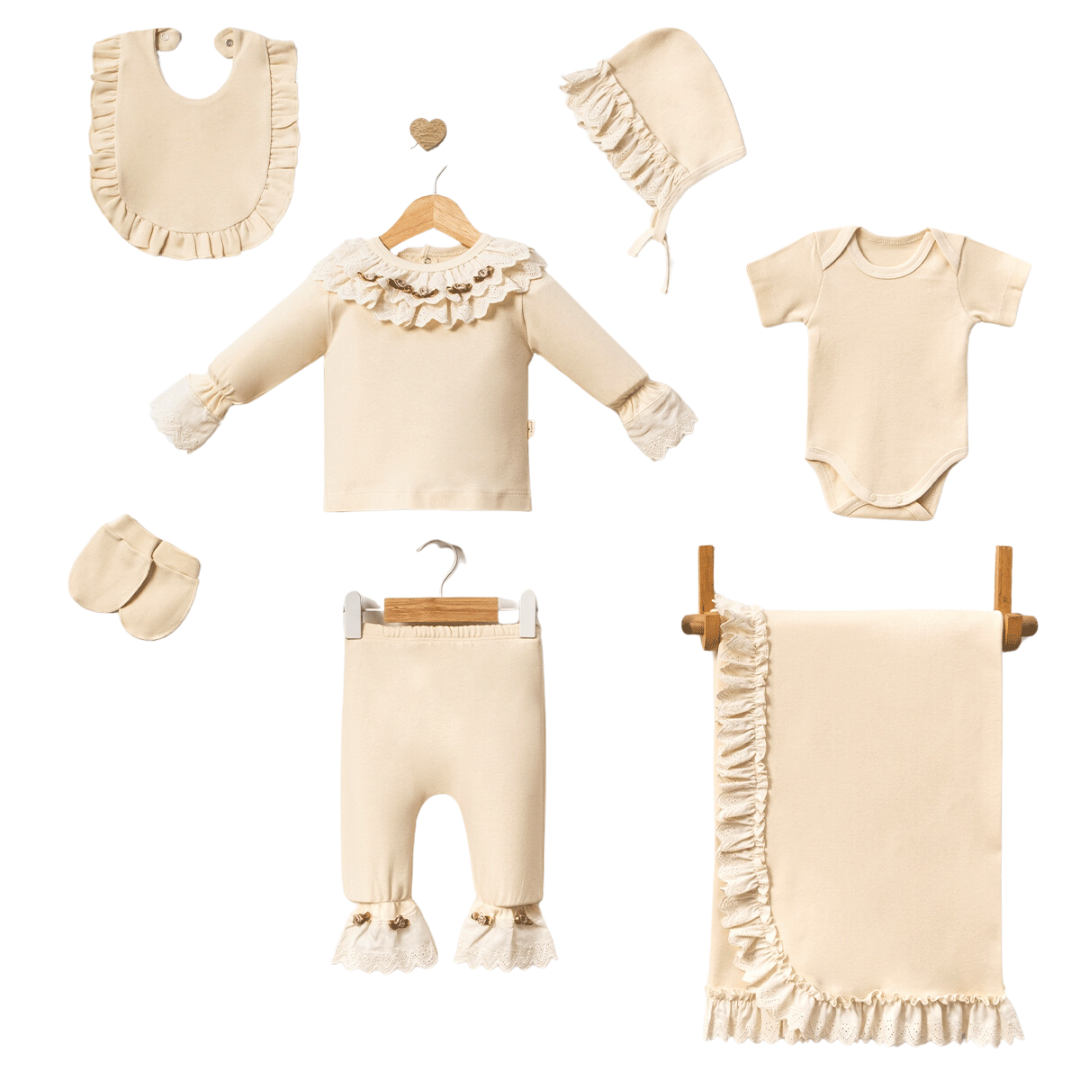 Conjunto atrevido de algodón 7 piezas niña 0-3 meses beige