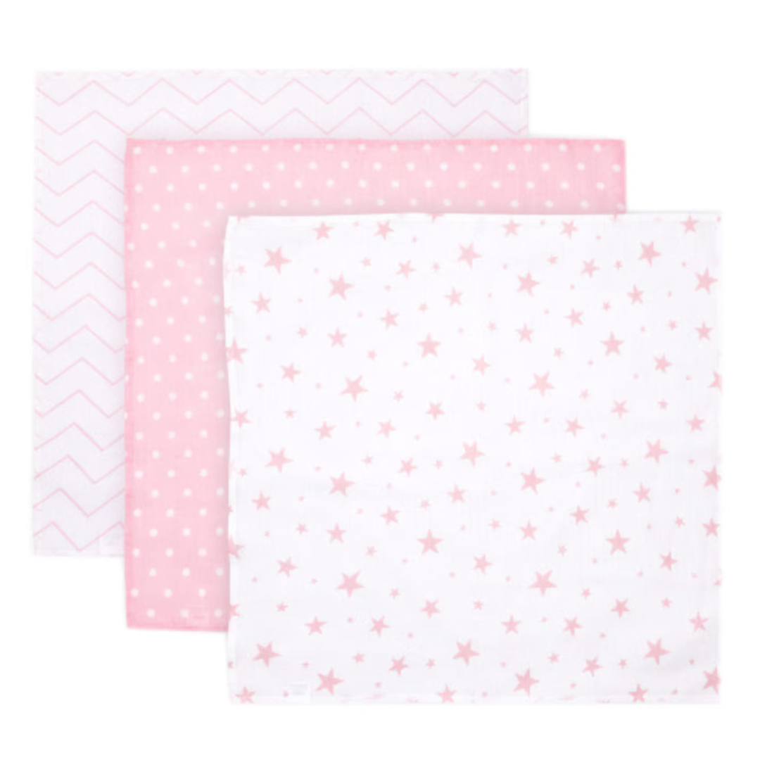 Mussoline Lorelli rosa quadrati di garza 80x80 3pz