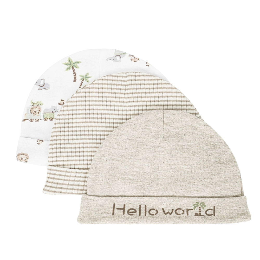 Set 3 Cappellini in Cotone per Neonato Caldo e Antivento