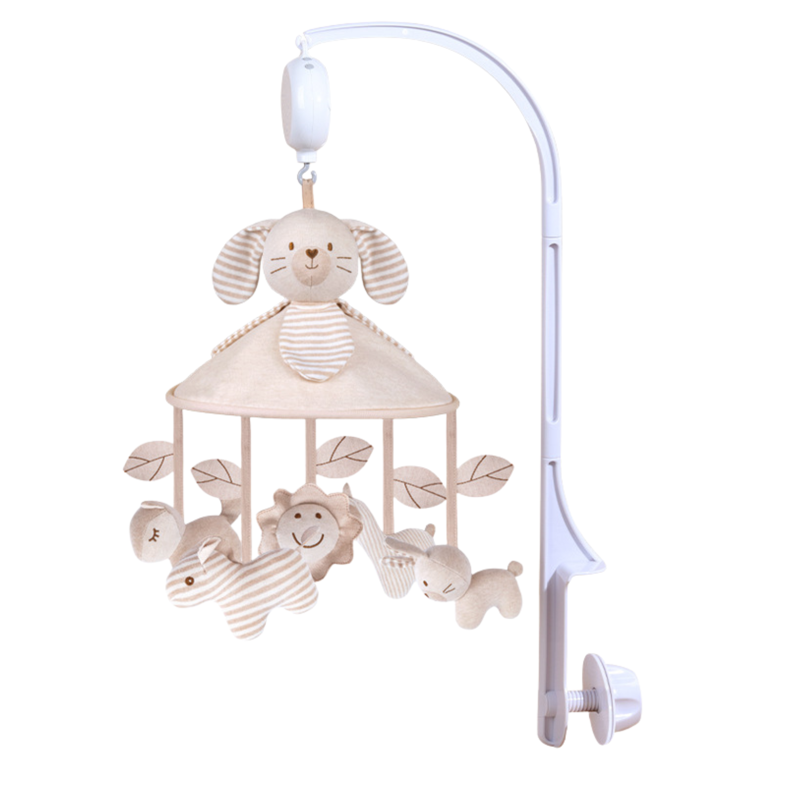 Giostrina Musicale Culla in Cotone con Coniglietto e Animaletti- Supporto incluso