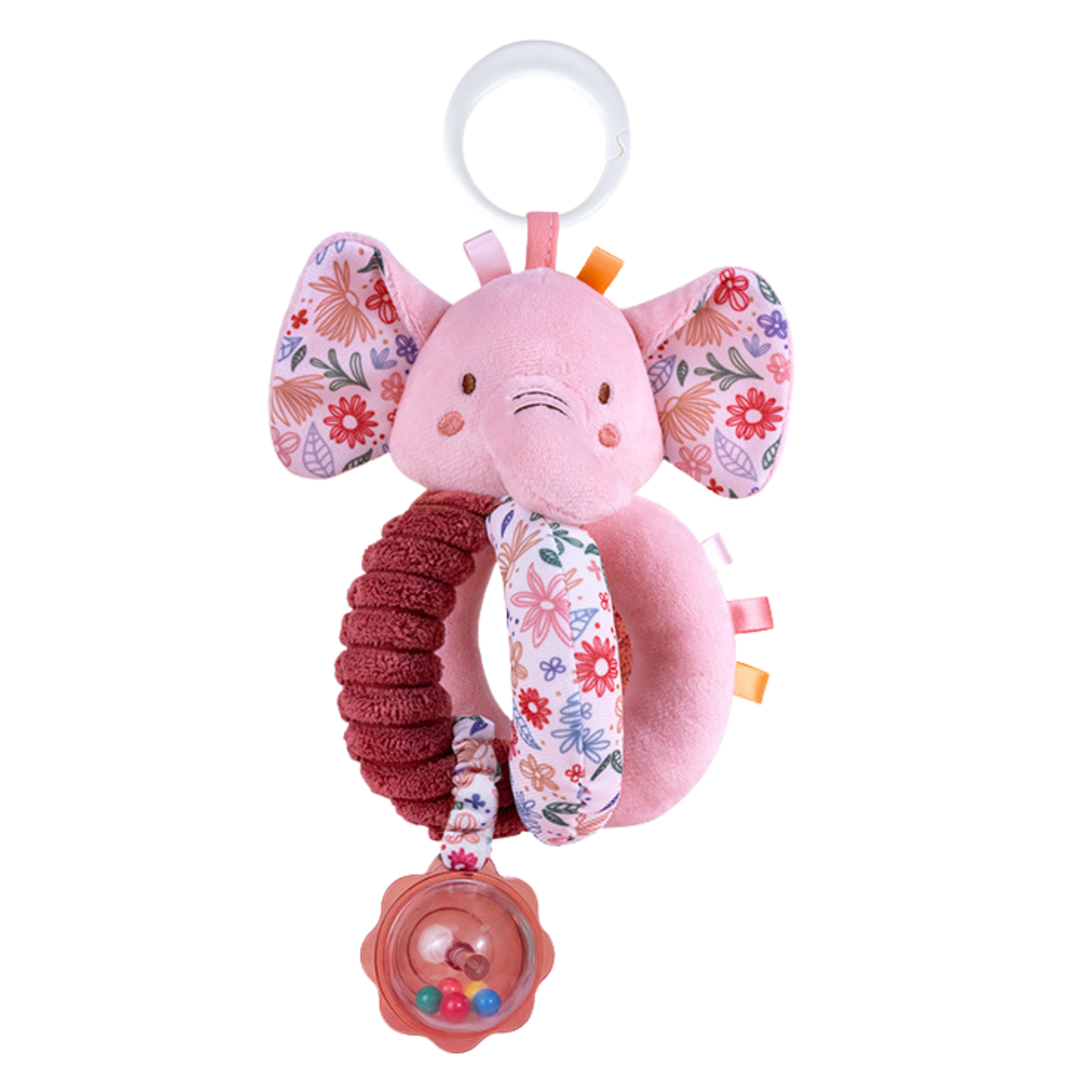Giostrina Sonaglino Peluche – Coniglietto o Elefantino Rosa con Anello e Sonagli