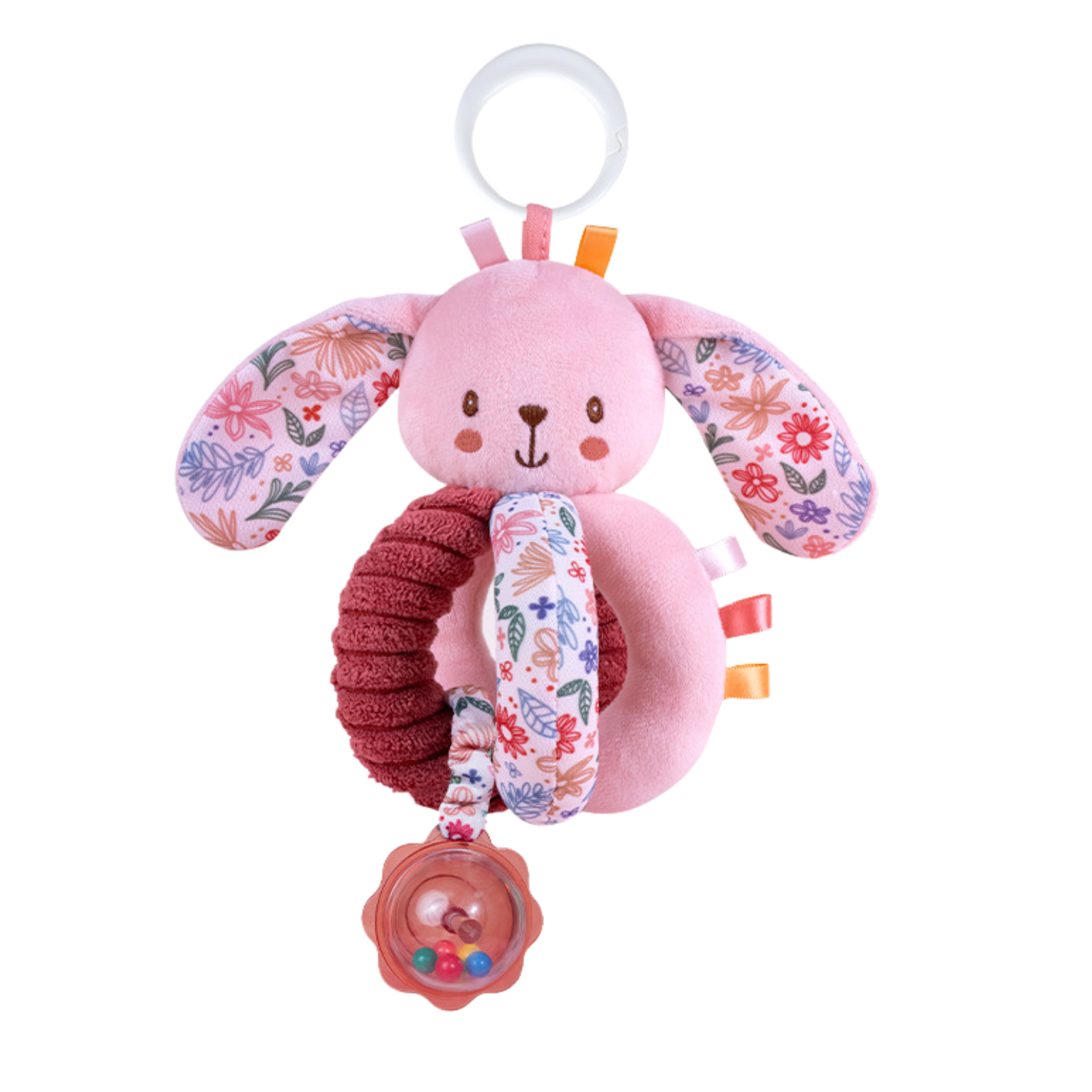 Giostrina Sonaglino Peluche – Coniglietto o Elefantino Rosa con Anello e Sonagli