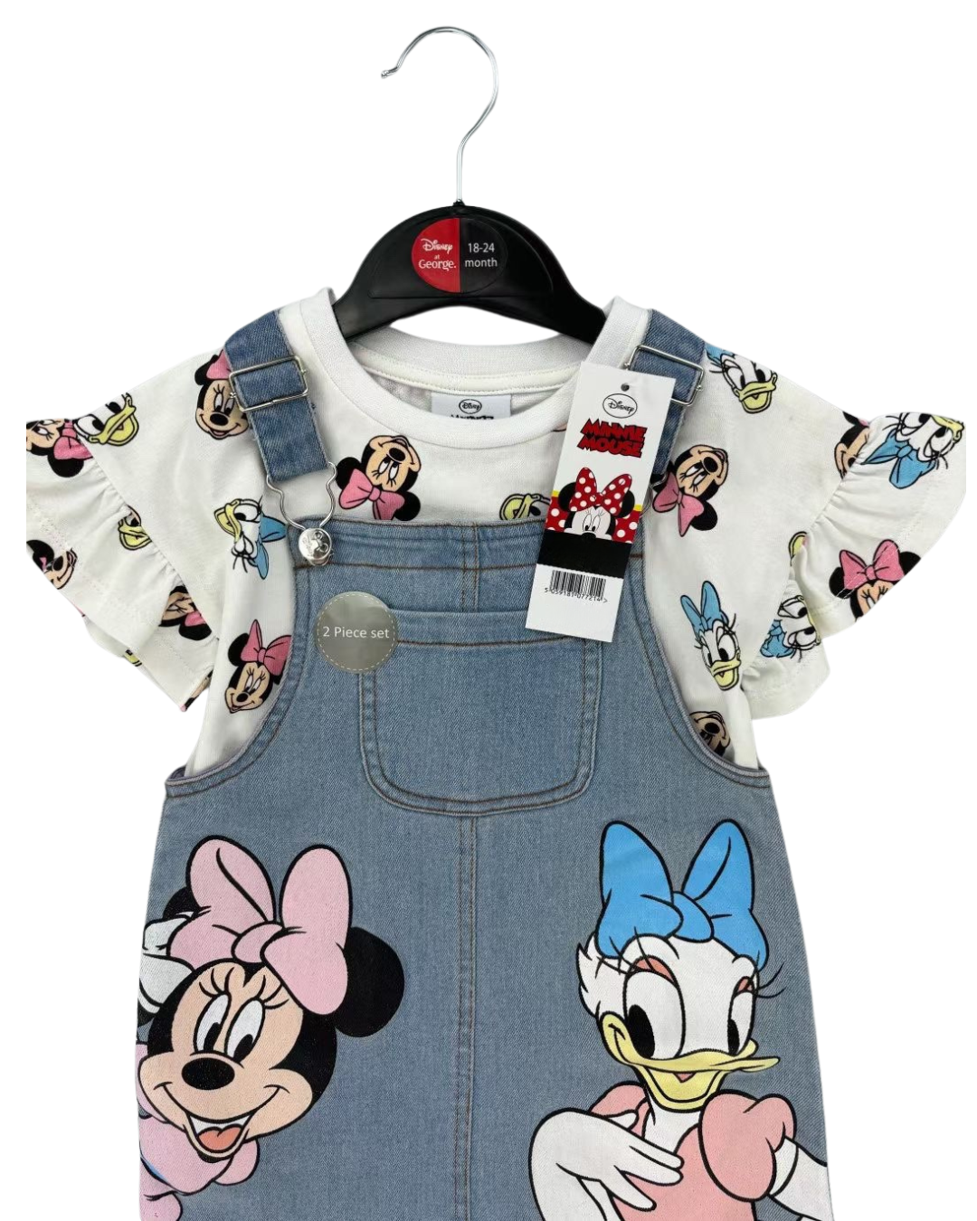 Completo Bimba Disney 2 Pezzi – T-shirt Minnie e Paperina + Salopette in Jeans