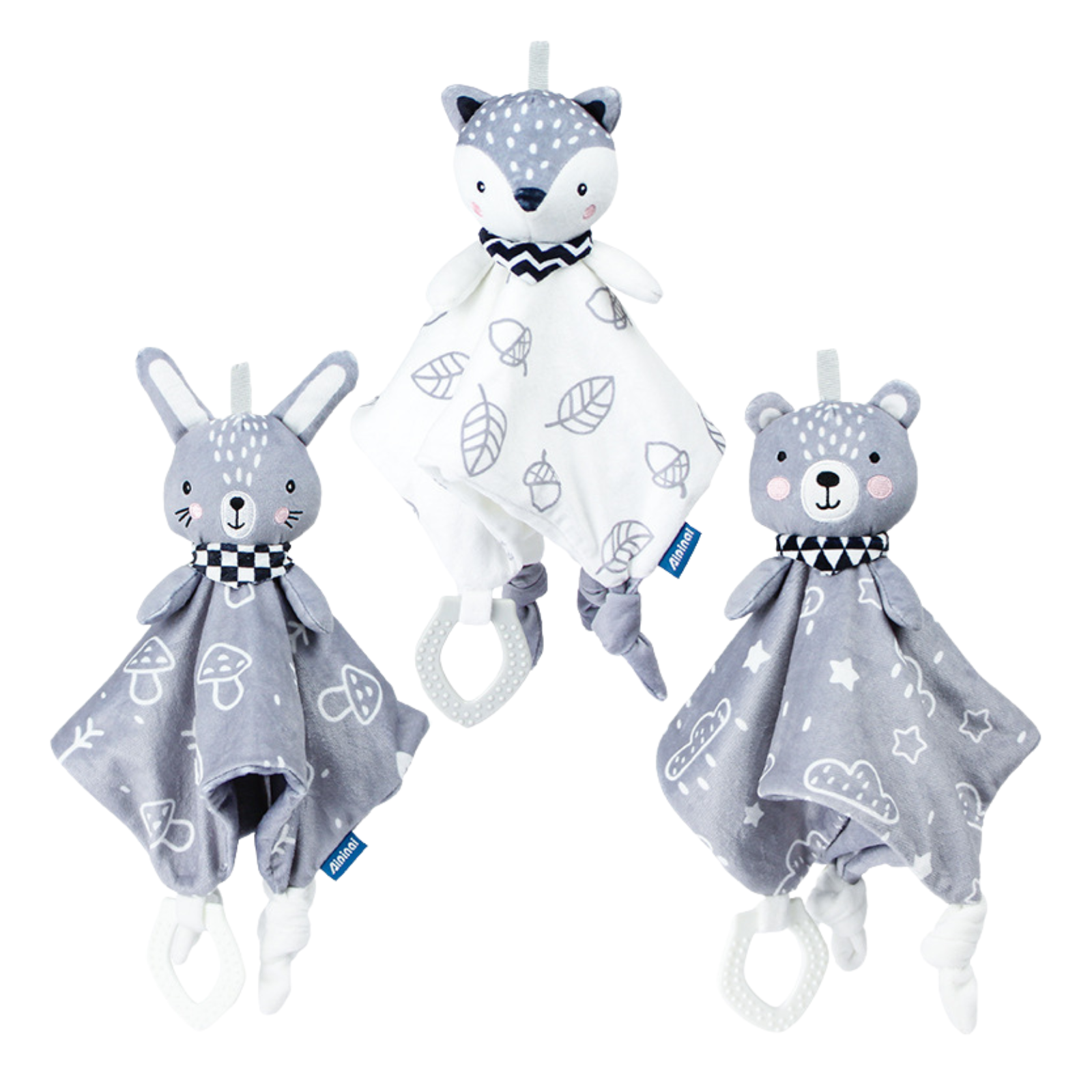 Dou Dou Neonato in Morbido Peluche con Sonaglio e Massaggiagengive – Coniglietto, Volpe e Orsetto