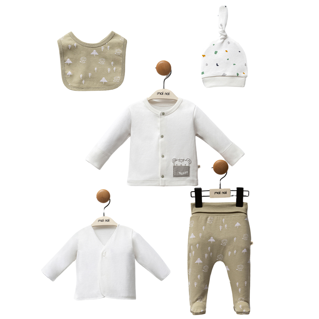 Set bimbo 5pz 100% Cotone bianco/beige