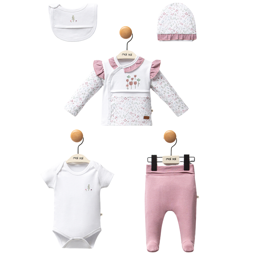 Set Neonata/Bimba floreale 5pz in Cotone 0-3mesi