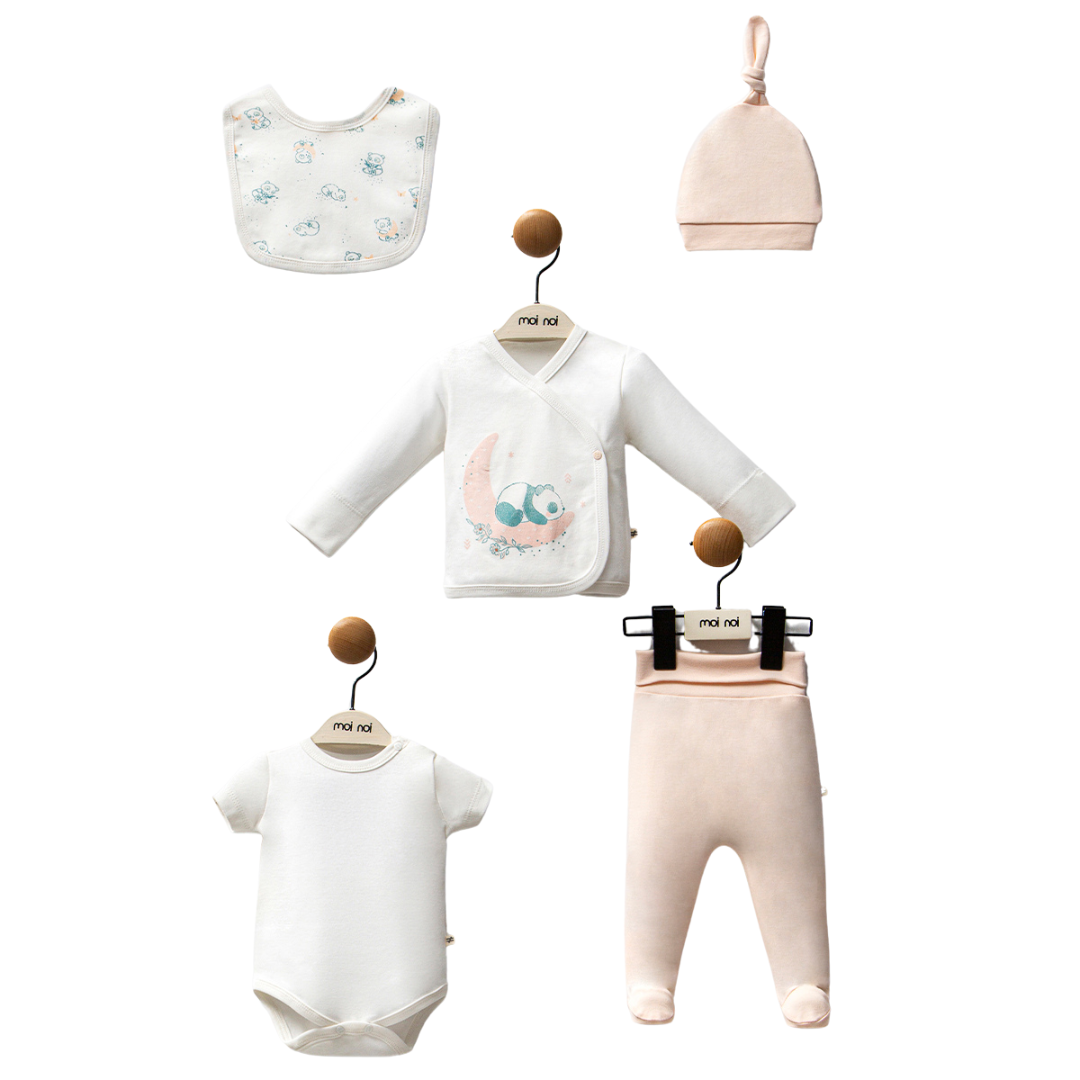 Set Neonata/Bimba 5pz Panda in Cotone 0-3mesi