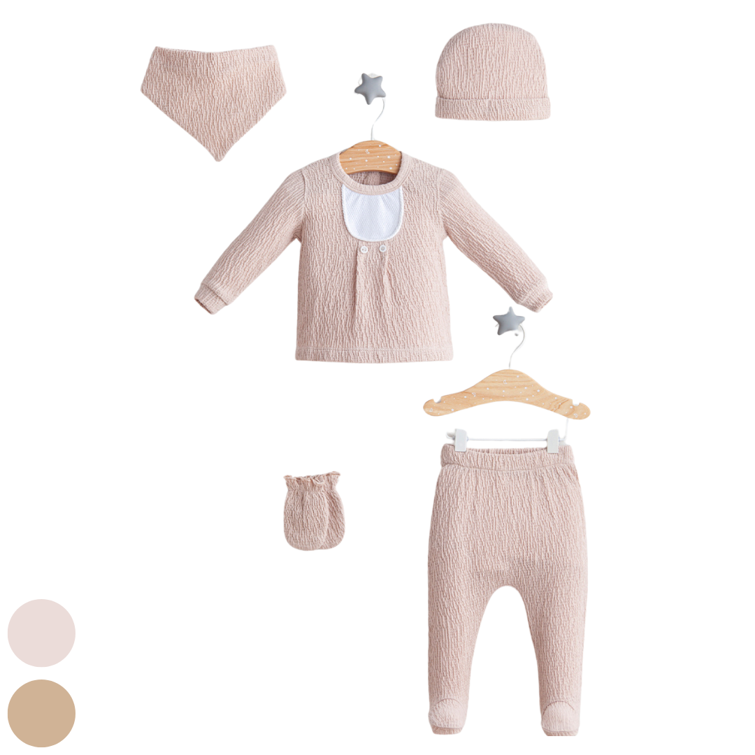 Set Nascita Neutro Bimbo/ Bimba 5pz cotone simil lino