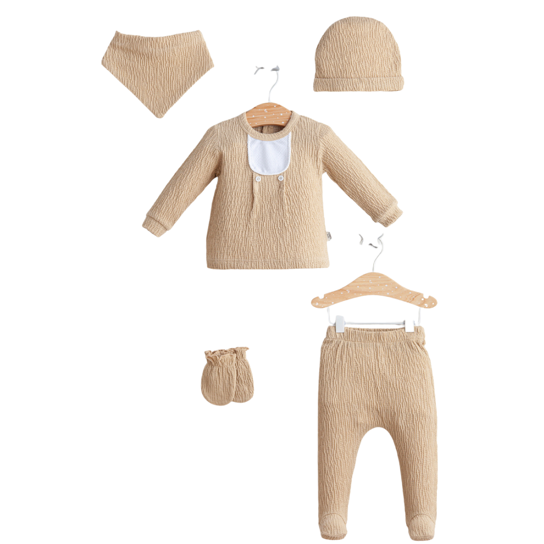 Set Nascita Neutro Bimbo/ Bimba 5pz cotone simil lino