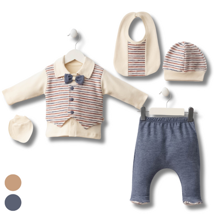 Set bimbo 5pz 100% cotone gilet e papillon 0-3mesi