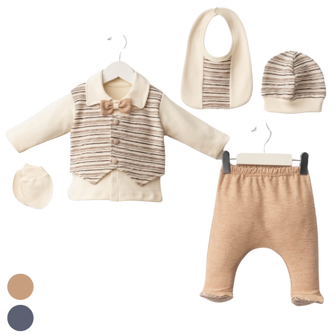 Set bimbo 5pz 100% cotone gilet e papillon 0-3mesi