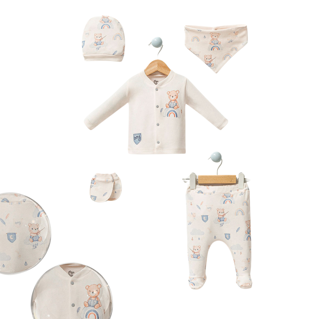 Set Neonato/Bimbo 5pz Orsetto e Arcobaleno 0-3mesi