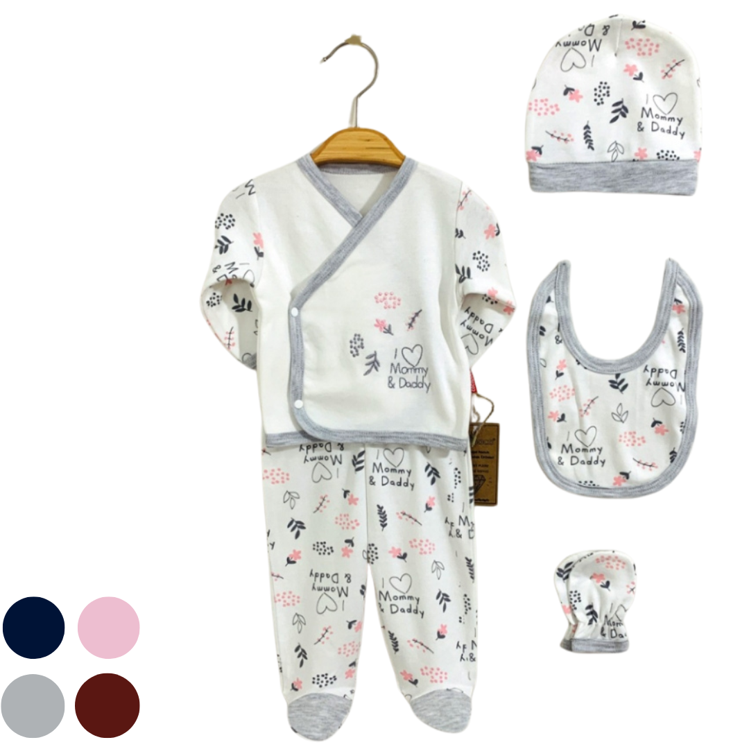 Set Neonata/ Bimba 5pz I Love Mommy & Daddy in cotone 0-3mesi