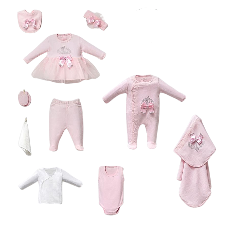Set corredino femminuccia cotone rosa fiocco 10pz