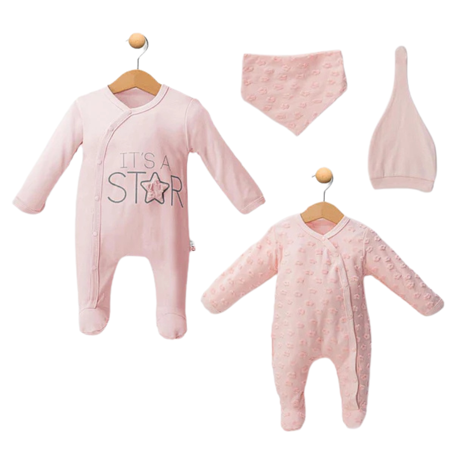 Set Neonata/ Bimba  4 Pezzi in Cotone "It's a Star" Rosa