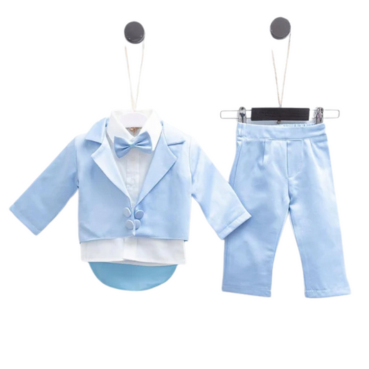 Ensemble 3pcs garçon élégant en coton bleu clair