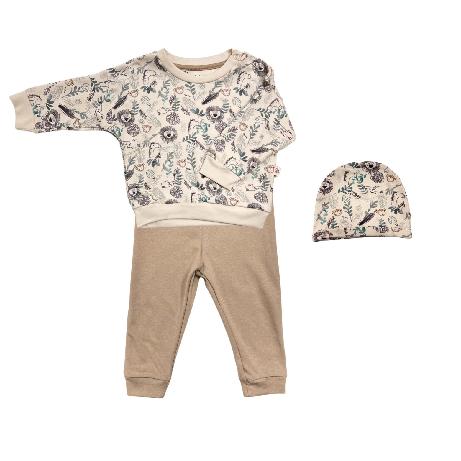 Set 3 Pezzi Neonato – Felpa con Animali, Pantaloni e Cappellino Coordinato