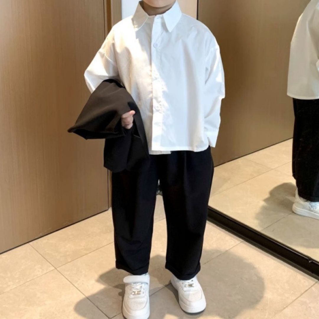 Set 3pz bimbo elegante camicia, gilet e pantalone