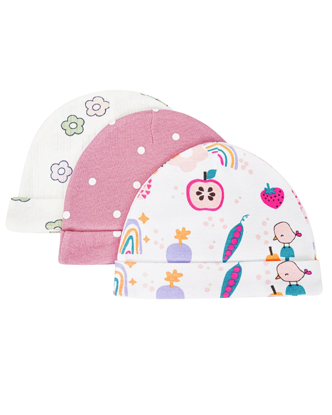 Set 3 Cappellini in Cotone per Neonato Caldo e Antivento