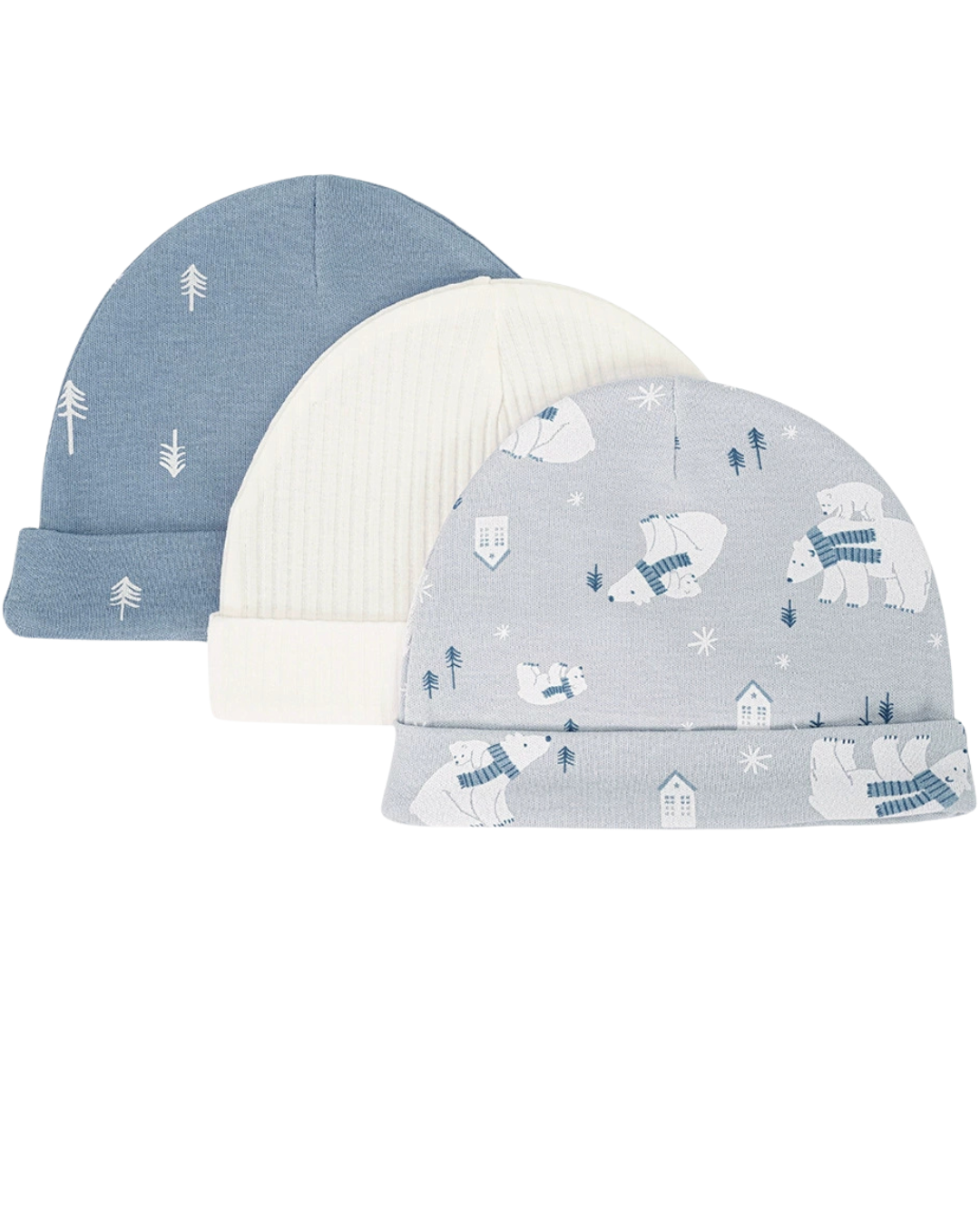 Set 3 Cappellini in Cotone per Neonato Caldo e Antivento