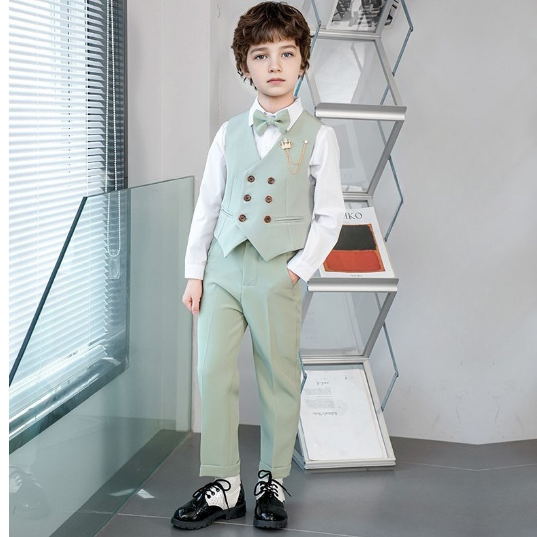 Completo Elegante Bambino 3 Pezzi   Verde Menta con Papillon