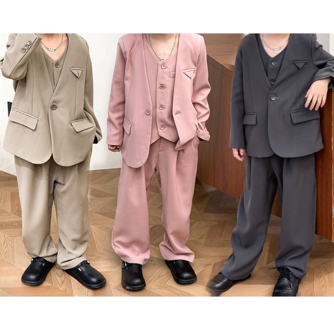 Completo Elegante Bambino 3 Pezzi  Giacca, Gilet e Pantalone
