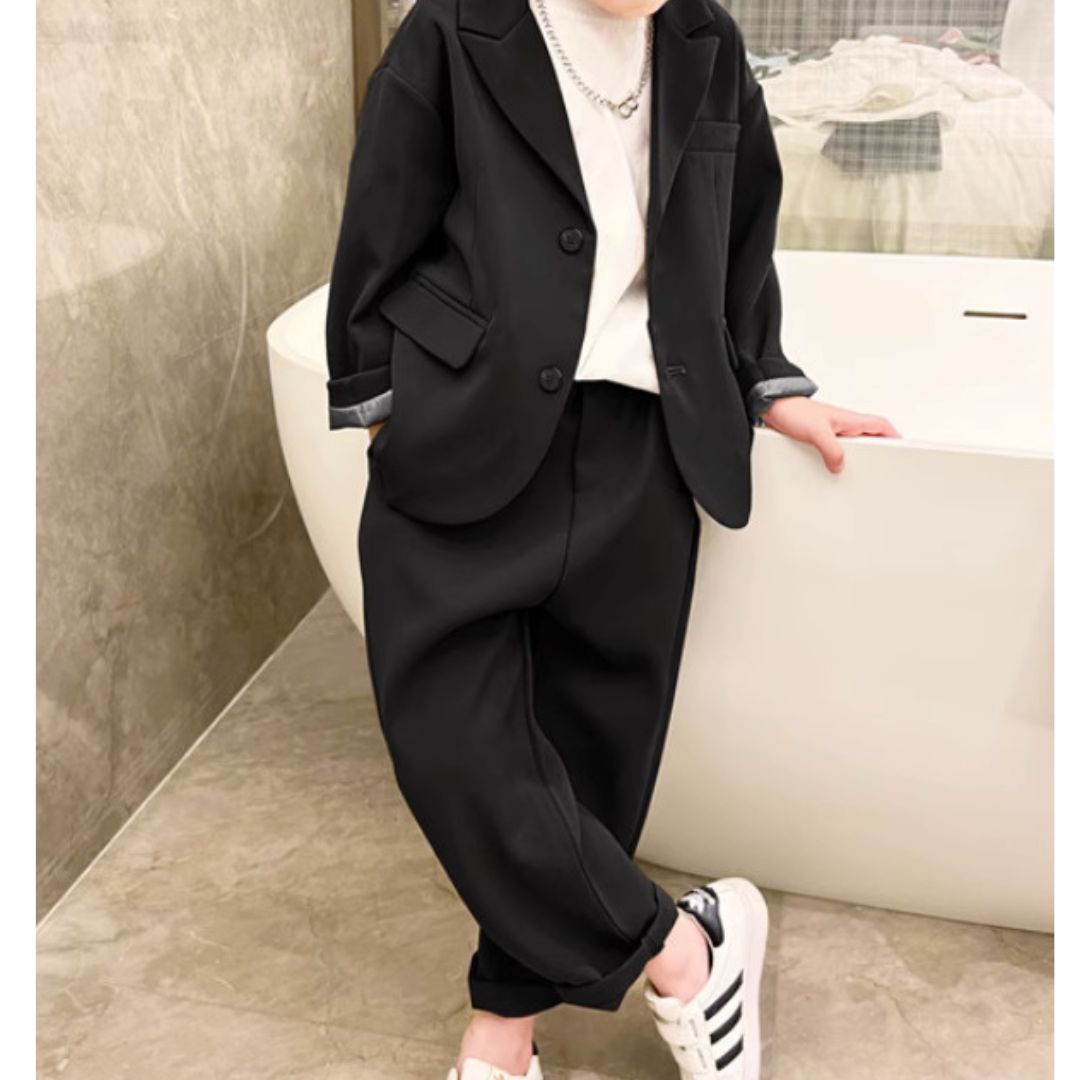 Completo  Bambino nero  Brick  3 Pezzi  Giacca + Pantalone+T-shirt