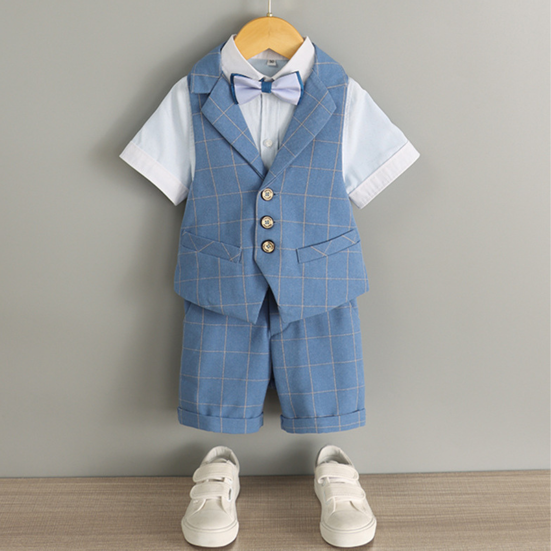 Completo estivo elegante bambino - azzurro a quadretti
