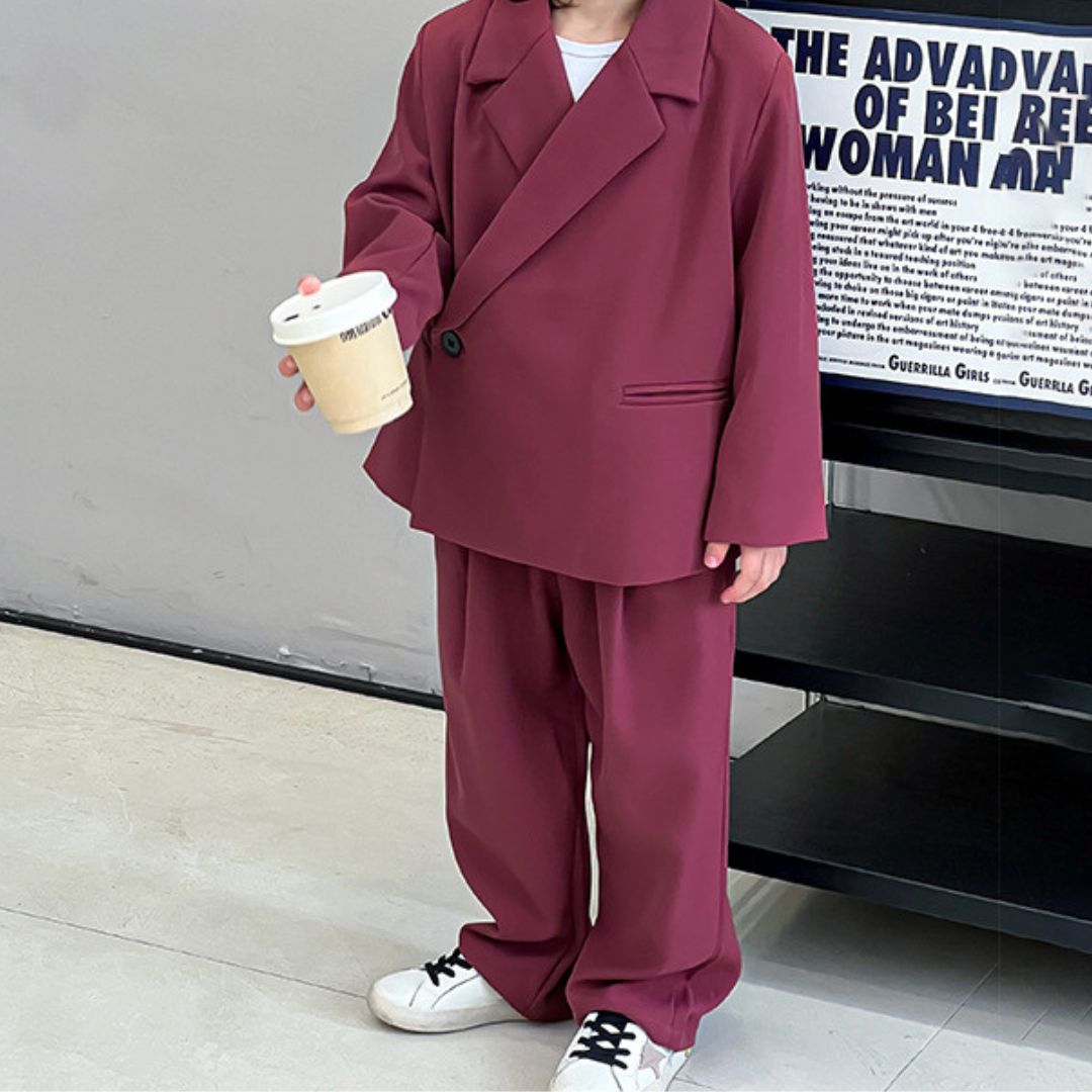 Completo Elegante Bambino Oversize  3 Pezzi Giacca + Pantalone + T-Shirt