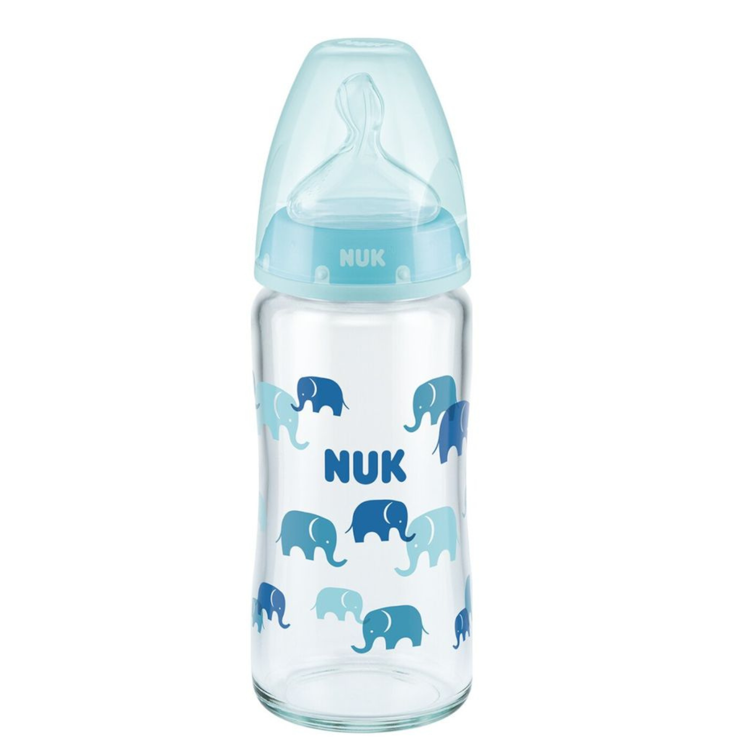 Biberon Vetro Nuk 240ml indicatore di temperatura 0-6m elefante blu