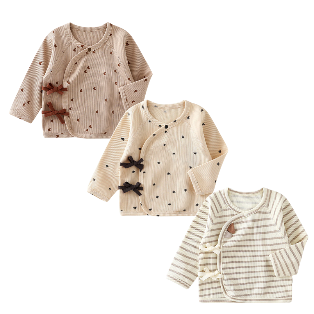 Magliette Neonata  Manica Lunga  Modelli Incrociati con Fiocchi