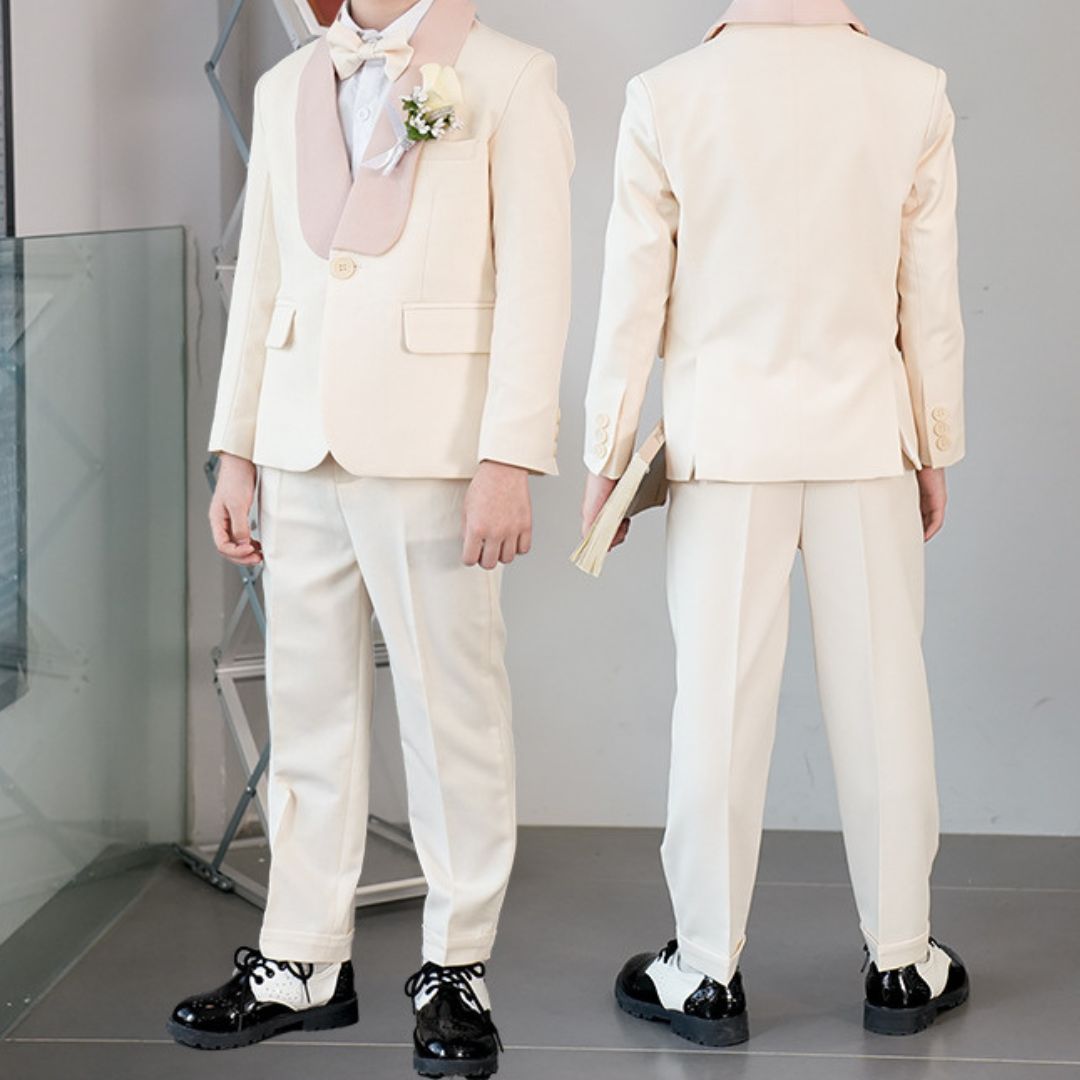 Completo Elegante Bambino 4 Pezzi  Beige , per Cerimonie e Occasioni Speciali