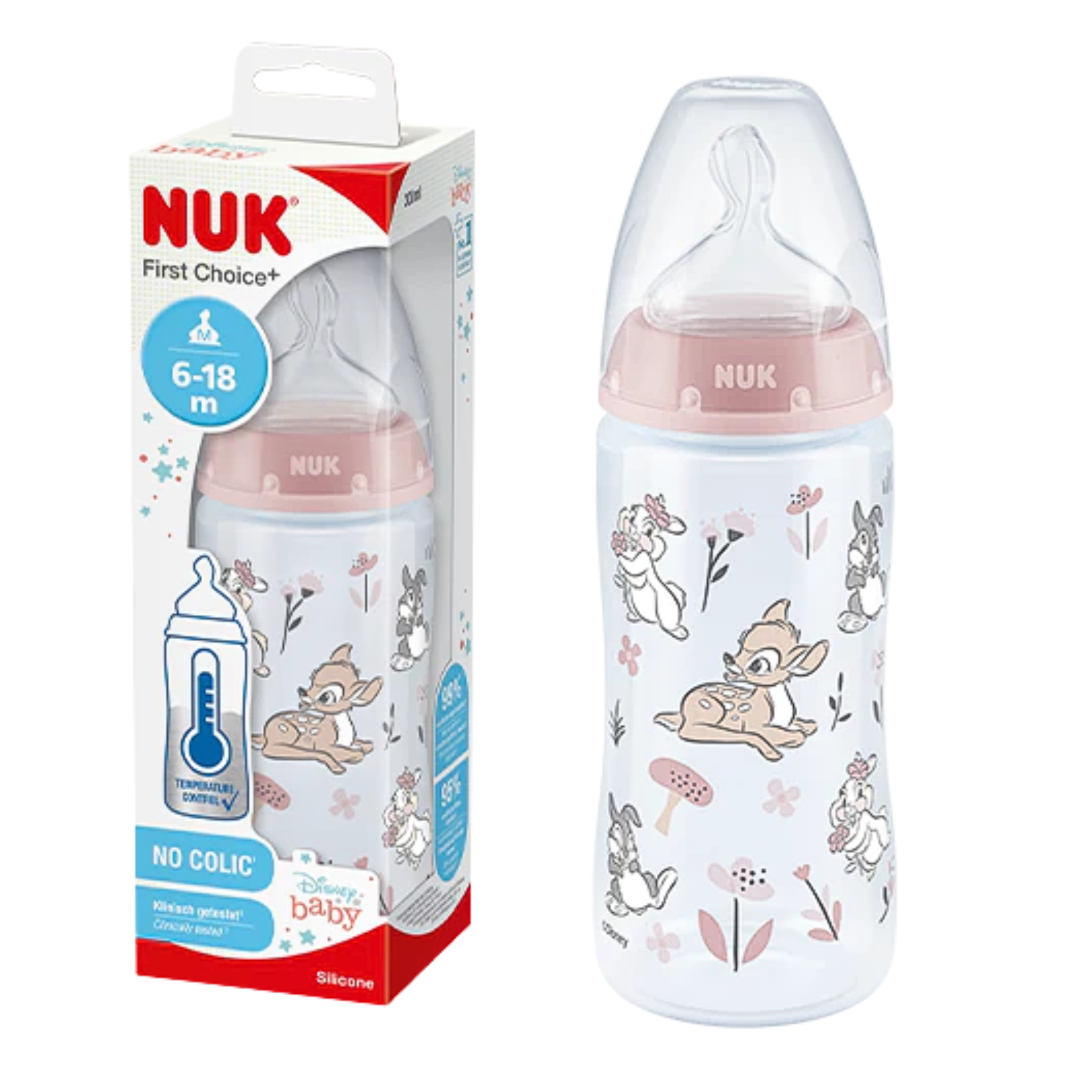 NUK Disney Bambi First Choice Plus Biberon con Temperature Control 300ml