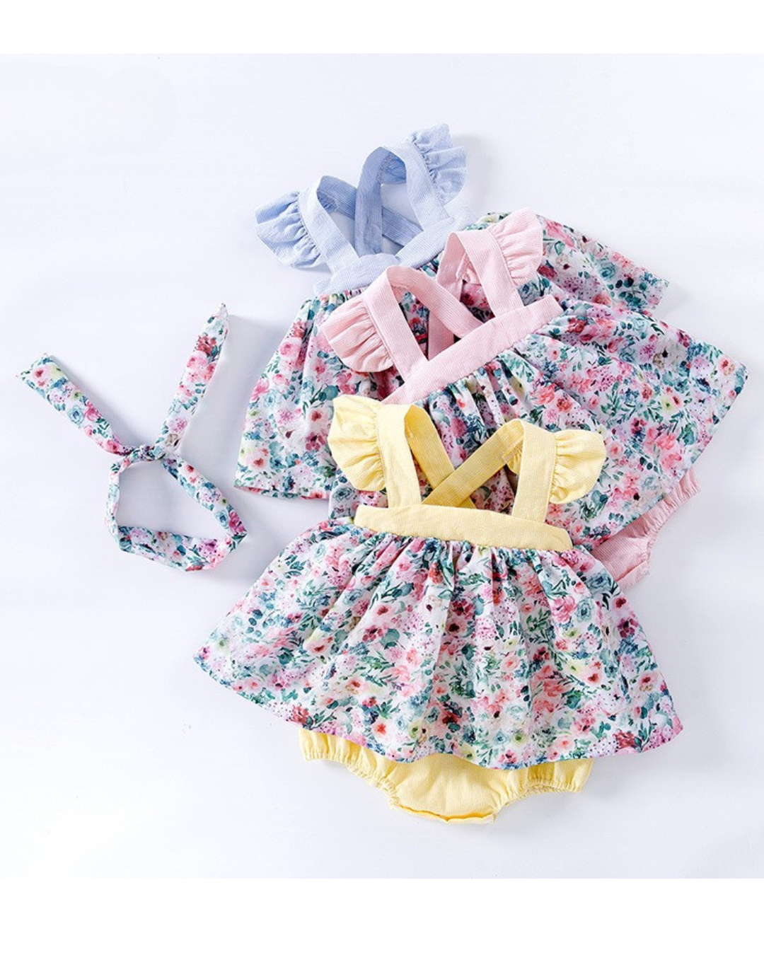 Completo Estivo per Neonata con Gonna Floreale e Fascia Coordinata