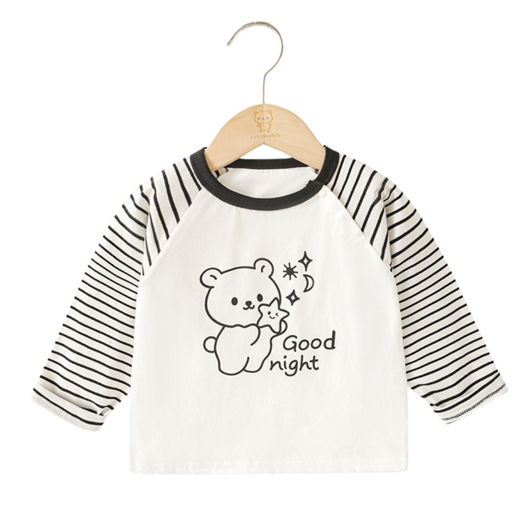 Pigiama Bimbo "Good Night Bear"  Maglia a Righe e Pantaloni Grigi