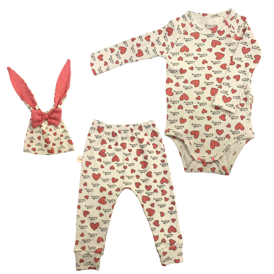 Set Neonata 3 Pezzi con Cuori   Body, Pantaloni e