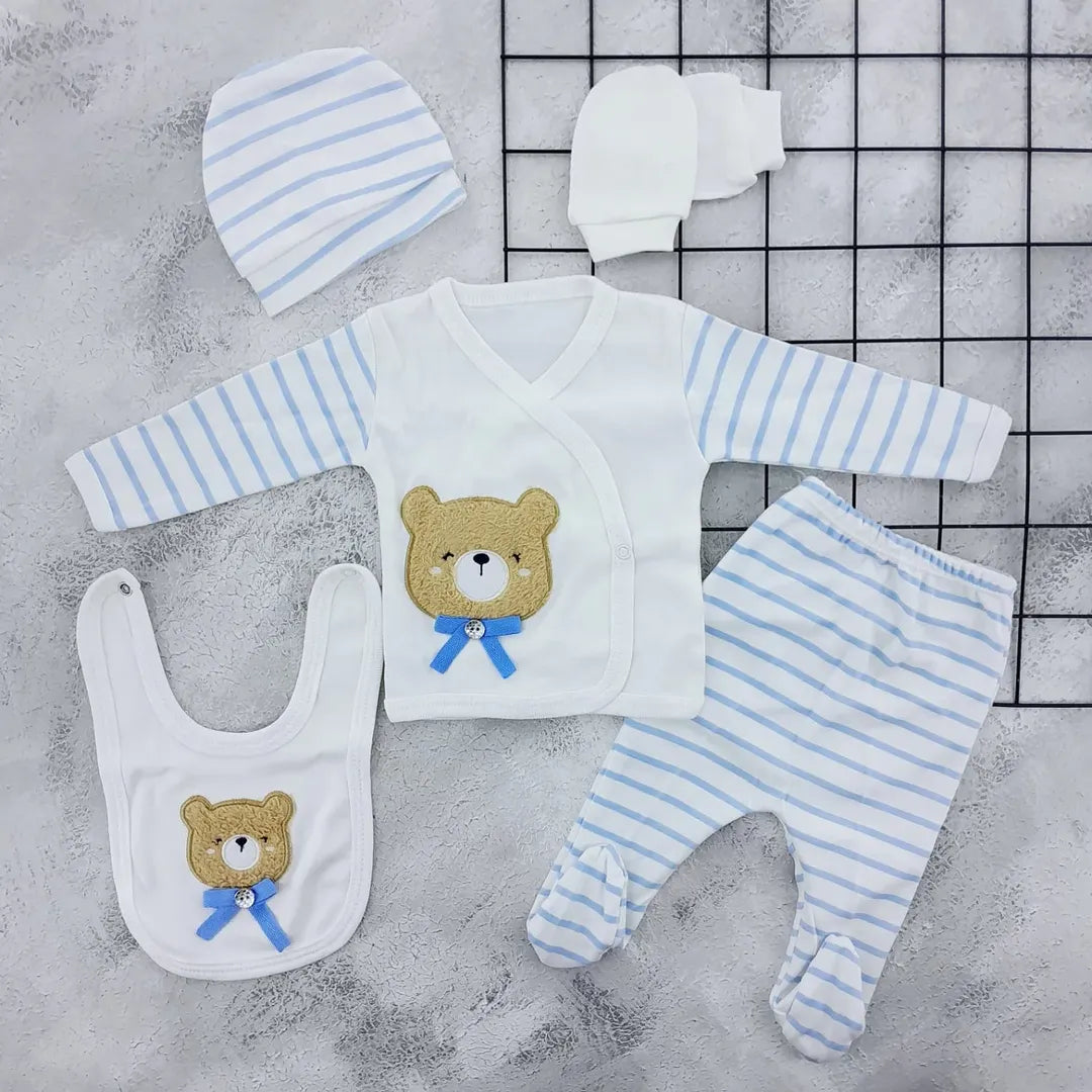 Set Abbigliamento Neonato - Completo 5 Pezzi con Orsetto Ricamato 🧸