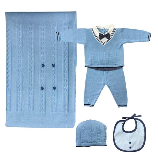 Cucciolo d'oro set corredino 4pz in filo azzurro - Baby Shop Store