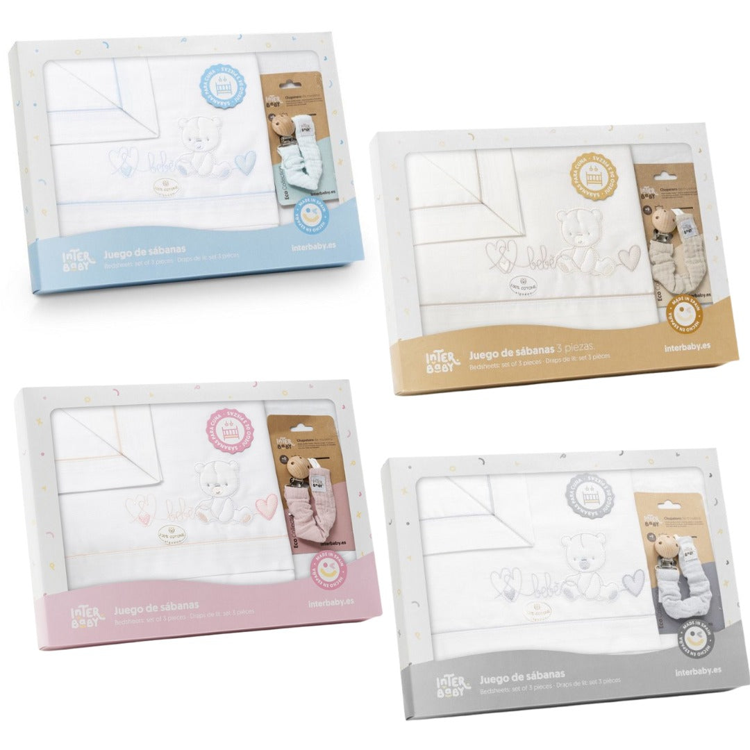 Set lenzuolo+catenella ciuccio Interbaby lettino