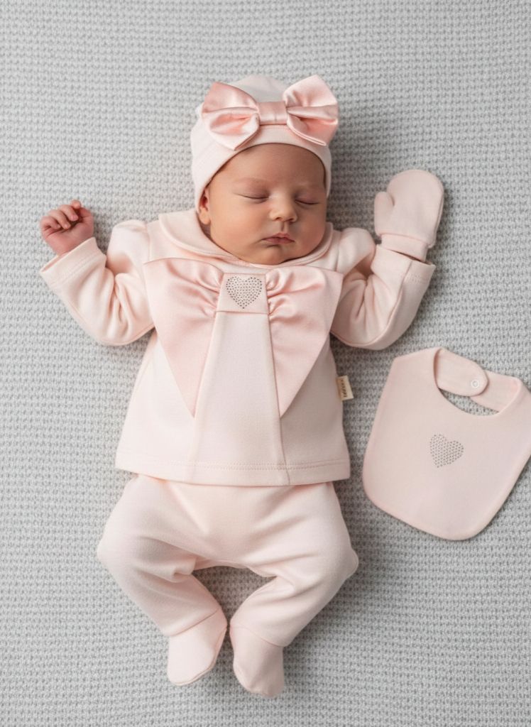 Completo Neonata Rosa con Fiocco – Set Prima Nascita 100% cotone