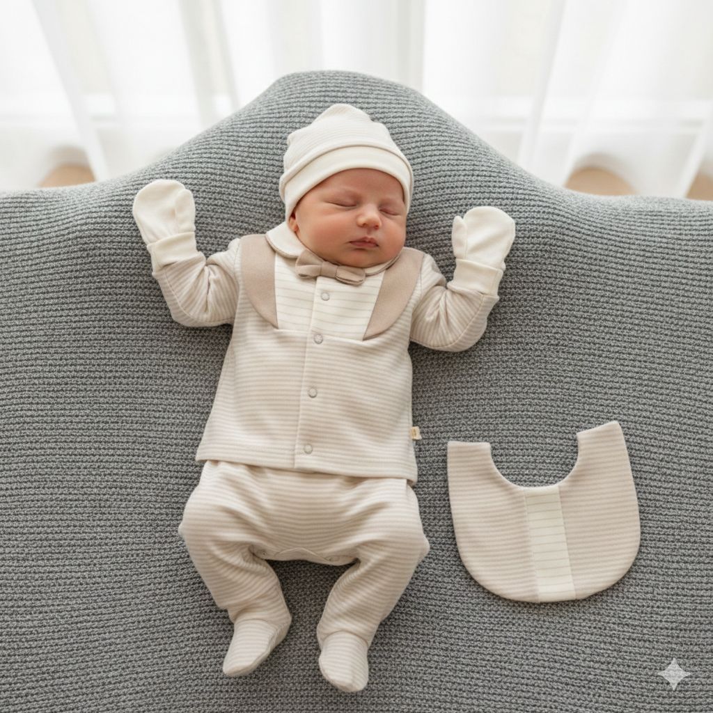 Set Neonato / Bimbo Elegante Beige in cotone 100%