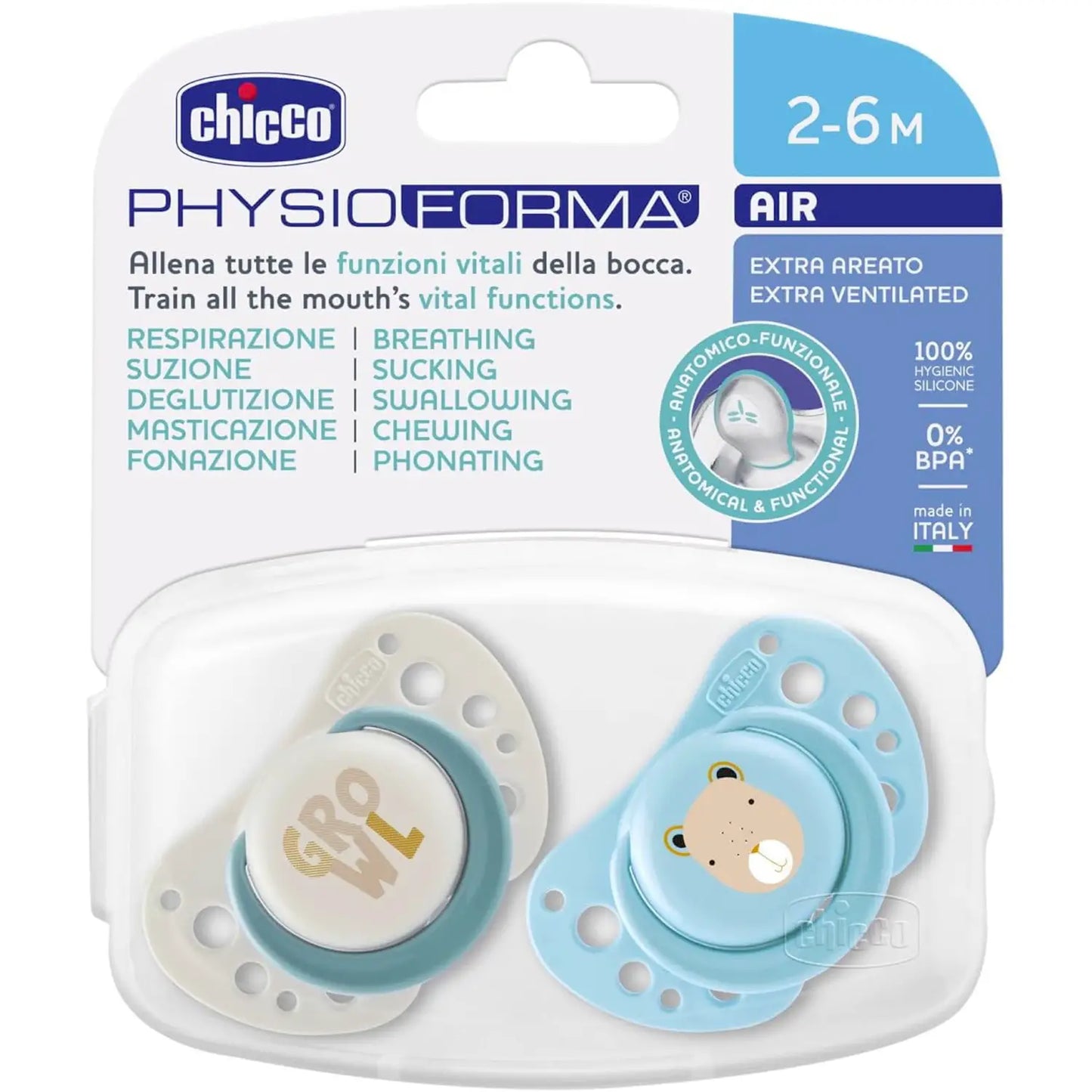 CHICCO SUCCHIETTI AIR AZZURRO SILICONE 2-6 MESI 2
