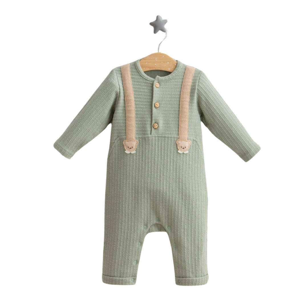 Tutina Neutra Caldo Cotone Orsetti Verde Bimbo/ Bimba