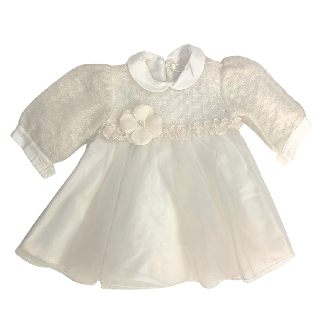 Abito Simona cerimonia neonata panna con fiore
