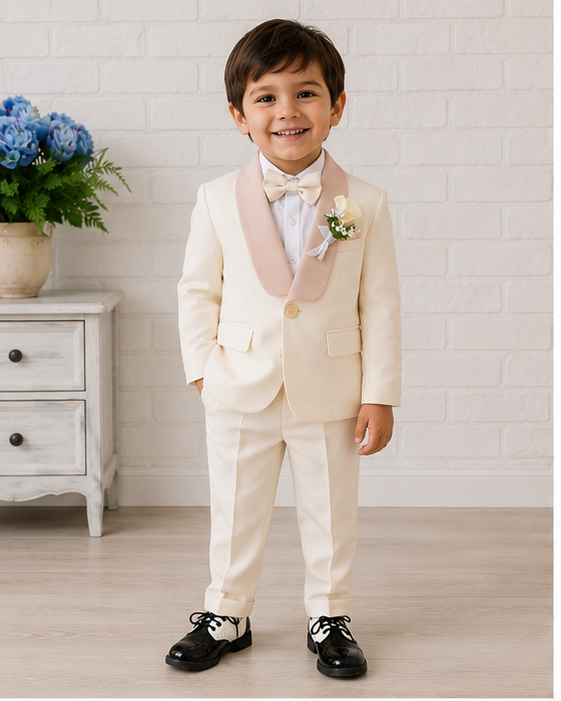 Completo Elegante Bambino 4 Pezzi  Beige , per Cerimonie e Occasioni Speciali